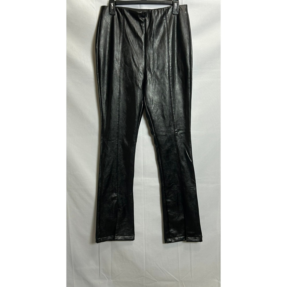 AFRM Los Angeles Black Faux Leather High Rise Flared Split Hem Pants Size‎ Large